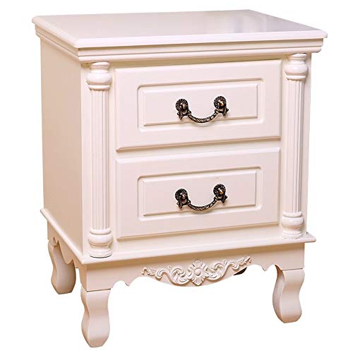 MMWYC Comodino 2 Livelli Lati Comodino Comodino Contenitore Comodino Camera da Letto Armadio Moda mobili Comodino Classico Stile Bianco (Color : Ivory White)