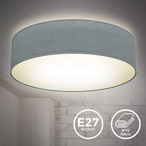 B.K.Licht Plafoniera in tessuto grigio, attacco per 2 lampadine E27 non incluse, Lampada da soffitto diametro 38cm, Lampadario moderno per salotto o camera da letto, IP20 - Arredi Casa