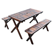 XZQ Tavolo E Sedie Pieghevoli Set Panca da Giardino in Legno Barbecue da Esterno Patio Party Campeggio Portatile A Tre Pezzi Buco Umbrella 4-6 Persone (Color : Brown, Size : 110 * 60 * 65cm)