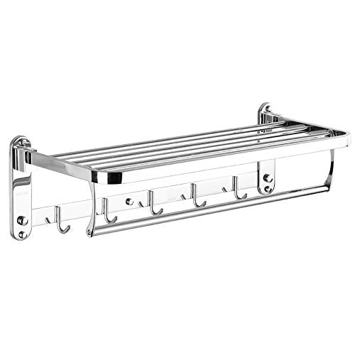 Rishx Portasciugamani da Bagno con 5 Ganci Portasciugamani da 60 cm 304 Portasciugamani Fisso da Bagno in Acciaio Inox Pieghevole Portasciugamani Accessori per Il Bagno