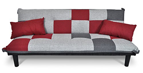 SAMIRA Divano Letto clic clac in Tessuto Grigio Scuro - Rosso - Grigio Chiaro - Divanetto MOD. Russell