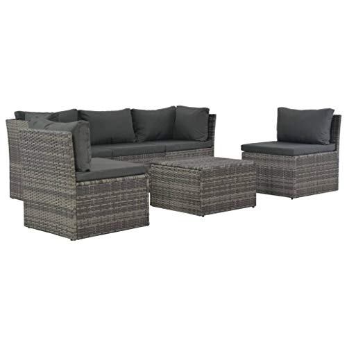vidaXL Set Divani da Giardino 4 pz con Cuscini Polyrattan Grigio Sofa Esterni