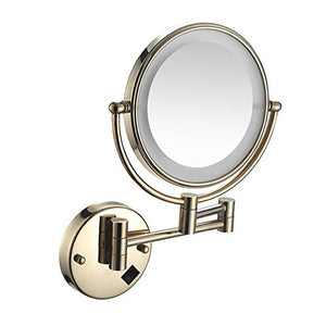 Specchio per il trucco pieghevole da 8 pollici con ingrandimento 7 volte, specchio per trucco da parete per hotel da bagno a led con lampada in zirconio ricaricabile in oro