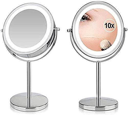 WQERLC Specchio a Parete, Specchi Trucco 17 Led Vanità Ingrandimento 10X Regolabile da 7 Pollici Cosmetico Bifacciale da Tavolo da Bagno, Specchi da Bagno a Parete