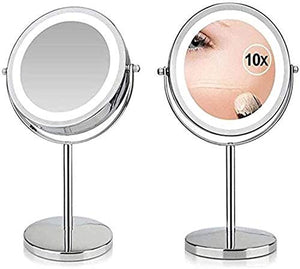 WQERLC Specchio a Parete, Specchi Trucco 17 Led Vanità Ingrandimento 10X Regolabile da 7 Pollici Cosmetico Bifacciale da Tavolo da Bagno, Specchi da Bagno a Parete