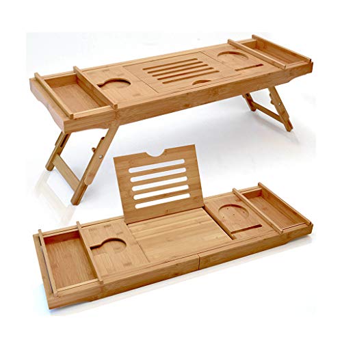 Portateglie Bagno, Multi-funzione Di Bambù Telescopico 74-110cm Antiscivolo Bagno Bagno Di Lavoro Apprendimento IPad Cremagliera Per Computer Scaffale Per Vino, Con Piedi Nascosti Regolabile Altezza