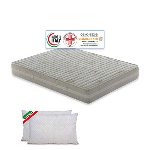Materassimemory.eu – Materasso Matrimoniale Top Air 160x190 Alto 25 cm Detraibile con 7 Zone differenziate Rivestimento Aloe Vera Cuscini in Omaggio Traspirante Anti acaro Made in Italy