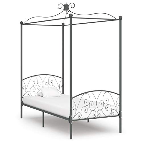 SKM Letto a Baldacchino Grigio in Metallo 100x200 cm (23.3kg)