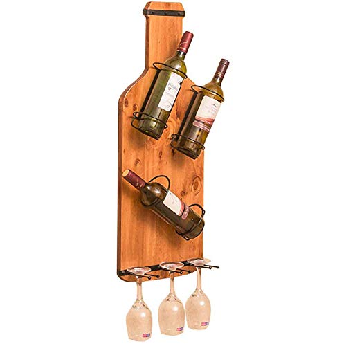 Scaffale Legno Porta Vino Scaffale Vini A Muro Portabottiglie Per Vino Porta Bottiglie E Vetro- Portabottiglie Da Parete, Contiene 3 Bottiglie Di Vino E 3 Bicchieri Da Vino