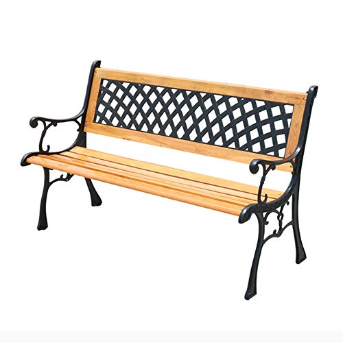 outdoor furniture Panchina da Esterno in Ferro battuto, Panca da Giardino con Schienale e braccioli, Seduta da Esterno a 3 posti in Legno massello anticorrosivo, Adatta a parchi e verande