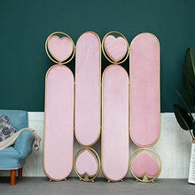 Room Screen Even Paravento Rotondo in Metallo con Decorazione Love Pink, Schermo divisorio in Pelle Scamosciata di Alta qualità, Schermo divisorio con 4 Pannelli Pieghevoli