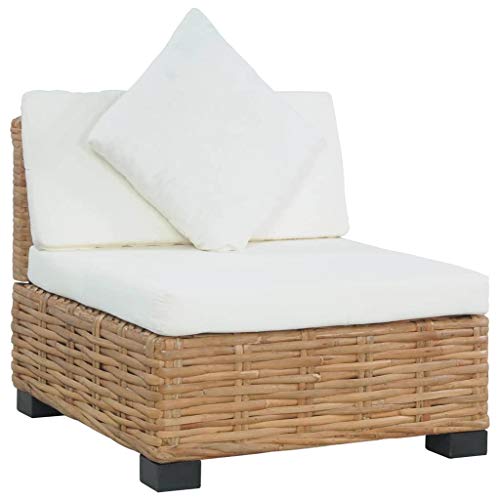 Tidyard Divano da Giardino Senza Braccioli con Cuscini Rattan Naturale,Divano da Esterno in Rattan,Divano in Rattan Naturale,Divano Esterno 66 x 69 x 62 cm