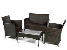 HOME 4800 Set Tavola Polyratt 4 Pezzi con Cuscino Giardino Arredo da Esterno, Vetro, Marrone/Avorio