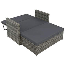 Tidyard Set Divano da Giardino in PE Rattan Regolabile, Divano Letto da Giardino Esterno e Poggiapiedi con Cuscini, 123 x 117 x 66, Grigio