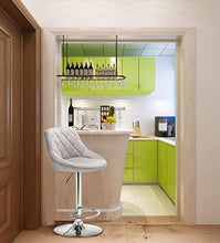 WOLTU BH138hgr-2 Sgabelli da Bar Cucina Sedia Girevole con Schienale Poggiapiedi Cromato Grigio Chiaro 2 Pezzi