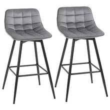 homcom Set 2 Sgabelli da Bar Sedie Imbottite per Salotto Stile Nordico, Rivestimento Velluto e Poggiapiedi, Grigio, 45x47x88cm