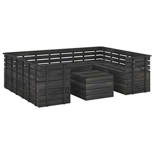 vidaXL Set Divani da Giardino su Pallet 9 pz Legno Pino Grigio Scuro