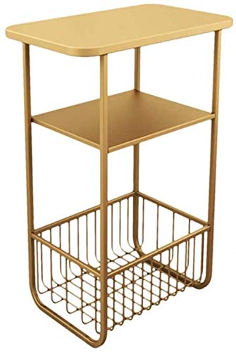 TONG HXF- Piccolo Soggiorno tavolino Rack di stoccaggio Scaffale a Terra Squisito capezzale del ripiano Ferro Multifunzionale Durevole (Color : Gold)