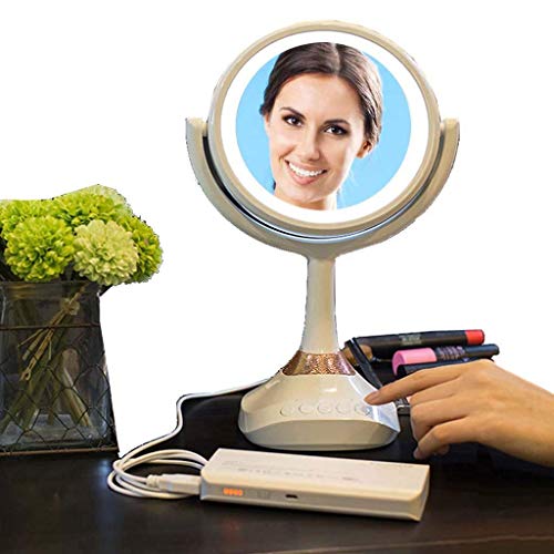 Specchio per Il Trucco, Vanità con Luce LED, Touch Screen A Specchio Illuminato da Tavolo Cosmetico con Rotazione di 180 Gradi Regolabile, Ingrandimento 5X