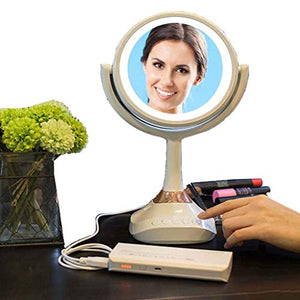 Specchio per Il Trucco, Vanità con Luce LED, Touch Screen A Specchio Illuminato da Tavolo Cosmetico con Rotazione di 180 Gradi Regolabile, Ingrandimento 5X