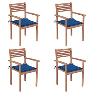 vidaXL Sedie da Giardino 4 pz con Cuscini Blu Reale Massello di Teak