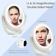 Aesfee Specchio per Trucco a LED 5X ingrandimento, Specchio cosmetico da Viaggio a Doppia Faccia Illuminato con Interruttore Touch dimmerabile, 3 Livelli di luminosità, Rotazione Libera 360 ° Bianco