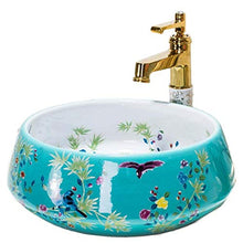 Jgophu - Lavabo da bagno, in porcellana, motivo: uccelli e vasi di fiori