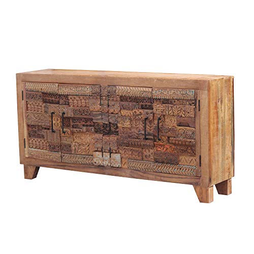 Casa Moro | cassettiera indiana Matira 180x40x90 cm (L/I) con frontali intagliati a mano in disegno puzzle | credenza stretta in legno massello di mango | Semplicemente bella da vivere | CAC20502380