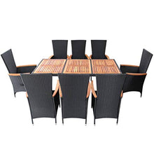 SKM Set da Pranzo da Giardino 9 pz in Polyrattan e Acacia Nero (86.5kg) Nero-8014