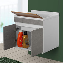 Mobile lavatoio sospeso 60x50 cm, 2 ante con vasca in resina, completo di asse di lavaggio e kit sifone (Grigio)
