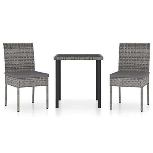 FAMIROSA Set da Pranzo da Giardino 3 pz in Polyrattan Grigio-5699