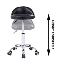 KKTONER Sgabello Rotondo in Pelle PU con Schienale Regolabile Regolabile in Altezza Sedia da Lavoro Girevole con Ruote Spa (Nero)