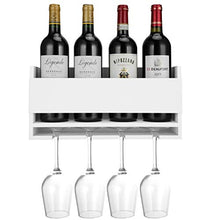 Vencipo Portabottiglie Vino Legno per 4 Calici Vino Rosso Organizer, Mensole da Muro Design per Cantinetta Vino, Bianca Scaffale Legno Vino Accessori per Sala da Pranzo, Camera da Letto e Cucina.