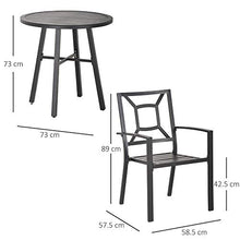 Outsunny Set Tavolo e 2 Sedie da Giardino in Acciaio Nero per Esterni, Terrazzo, Blacone, 3 Pezzi