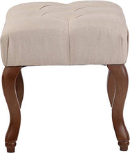 CLP Sgabello Capitonné Brest in Tessuto E Legno di caucciù I Panchetta Fondo Letto Chesterfield, Colore:Crema, Colore del Telaio:Antico Chiaro