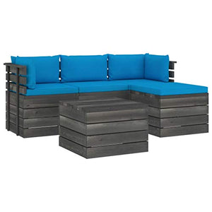 FAMIROSA Set Divani da Giardino su Pallet 5 pz con Cuscini Massello Pino-1807