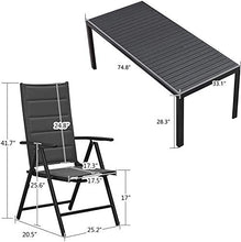 PURPLE LEAF Set di mobili da giardino in alluminio 8+1, tavolo e sedie, sedie regolabili in 5 posizioni, sedie pieghevoli, terrazze, cortili posteriori, colore: nero