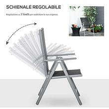 Outsunny Sedia da Giardino Pieghevole in Alluminio e Textilene Schienale Regolabile a 7 Livelli, Nero 65x55x85-105cm