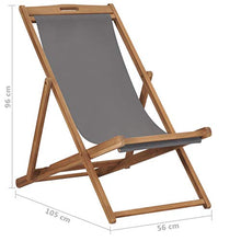 vidaXL Legno Massello di Teak Sedia da Spiaggia Pieghevole Robusta Resistente Sdraio Prendisole Seggiola Giardino Arredi per Esterni Grigia
