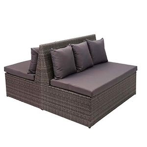 Mendler Set 2X divani sofà 2 posti da Esterno HWC-G16 polyrattan Grigio Cuscino Grigio Scuro