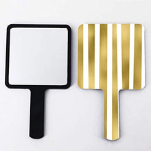 Specchio a mano, strisce oro disuguali su bianco trasparente modello verticale quadrato palmare specchio con manico per trucco casa salone viaggio uso 9 cm L x 16 cm L