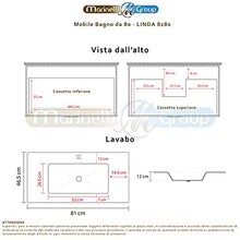 Mobile bagno SOSPESO 80 cm con lavabo in ceramica e specchio con cassetti ROVERE CHIARO LINDA 8280