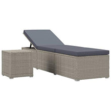 vidaXL Lettino Prendisole con Tavolino e Cuscino Foderato con Zip Robusto Elegante Regolabile Sdraio Telaio in Acciaio in Polyrattan Grigio