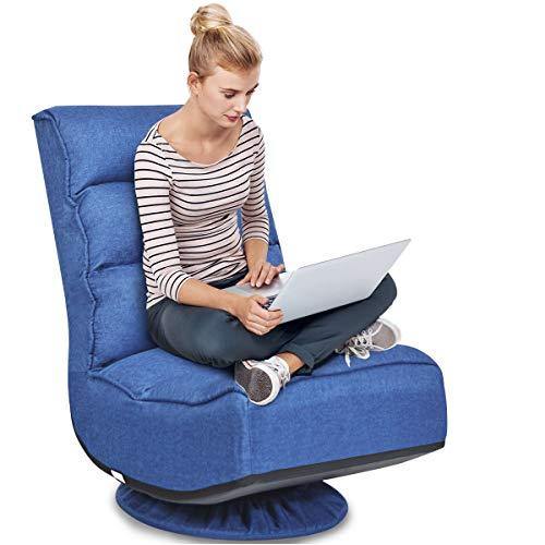 COSTWAY Poltrona Sedia Relax Pieghevole Reclinabile Girevole, Divano Comodo per Studio Salotto, con Schienale, Ottima per Rilassarti (Blu) - Arredi Casa