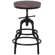 homcom Sgabello Stile Industriale in Legno di Pino e Metallo, Altezza Regolabile, Cucina/Bar/Ristorante, 40x40x52-68cm