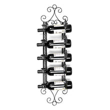 LWW Wine Rack, appeso a parete 5 Bottiglie supporto del ferro in stile Art europea Mostra ripiani nero/rame antico,Nero