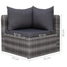 2 pz Divano Angolare da Giardino 72 x 72 x 63 cm Divano da Giardino in Polyrattan con 2 Cuscini di Seduta e 2 Cuscini per Lo Schienale -Grigio