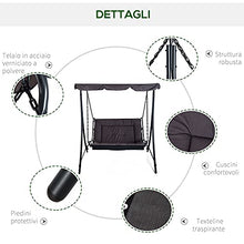 Outsunny Dondolo 2 Posti da Esterno, Giardino, Balcone o Terrazzo con Tettuccio in Poliestere Nero, 160x117x173cm