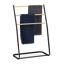 Relaxdays Portasciugamani da Terra, 3 Aste Effetto Legno, Accappatoi, Salviette e Indumenti, HLP: 86 x 58 x 30 cm, Nero, Ferro, 1 pz
