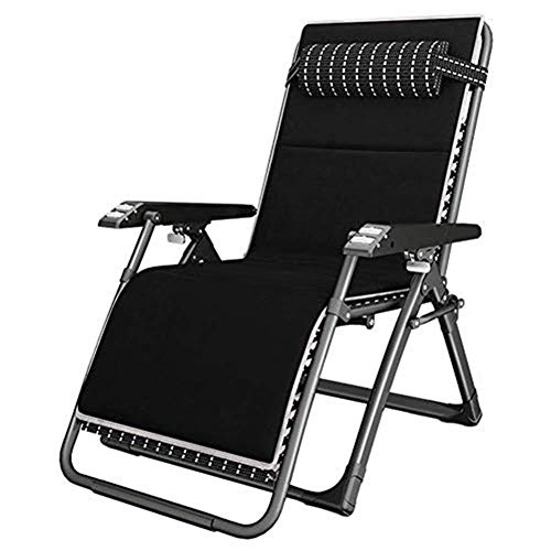 Hfyg Lettino Prendisole Sedie da Giardino reclinabili con Cuscini per Persone Pesanti, Sedia da Campeggio Pieghevole Portatile da Campeggio all'aperto, Supporto 200kg Nero Chaise Longue